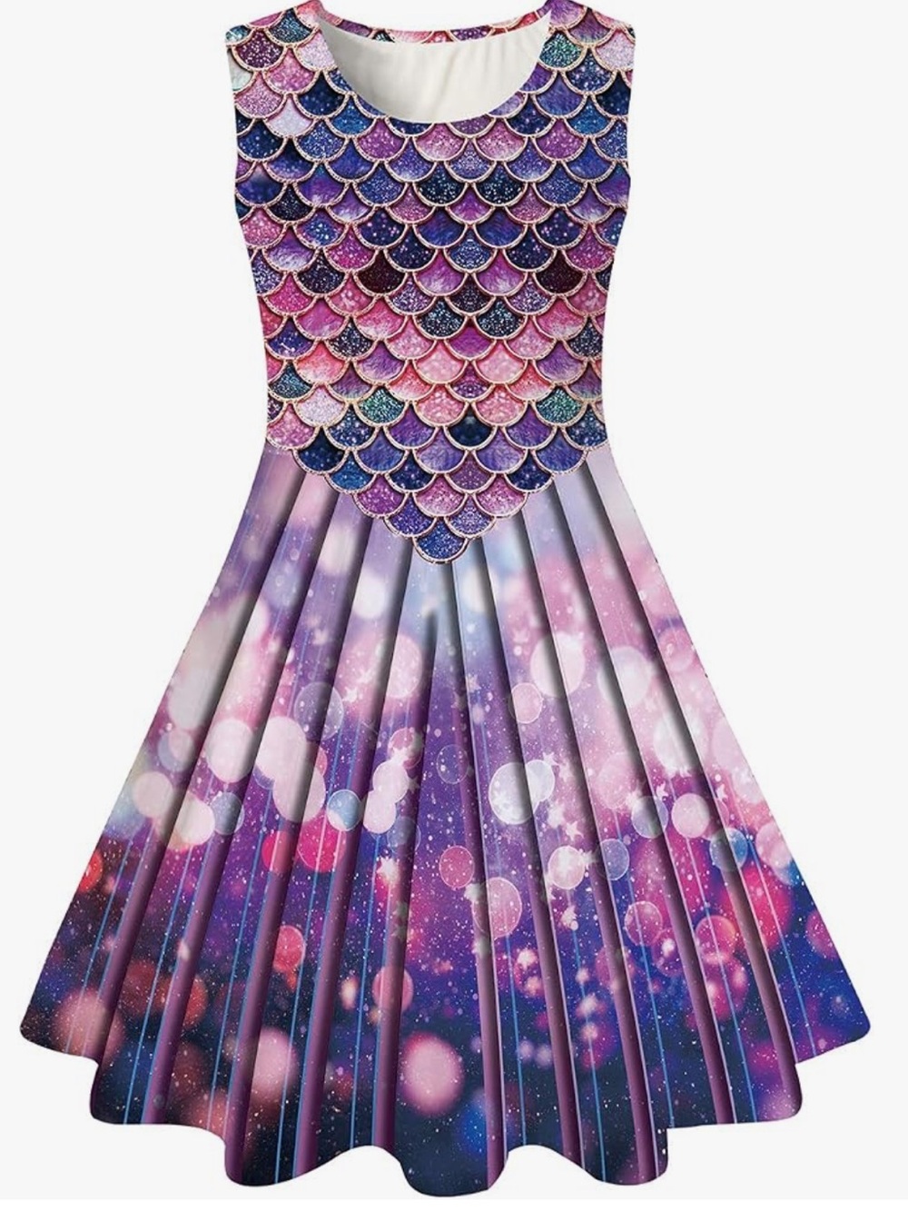 Girls' Glitter Mermaid-Scale Skater Dress in Pink Purple Blue